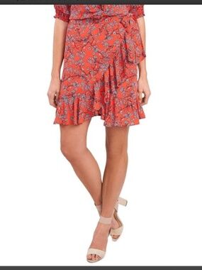 NWT CeCe Coral Floral Wrap Skirt Women's size 6